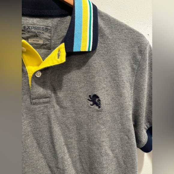Express Gray Polo with Vibrant Collar casual bright collar size medium fitted - Picture 5 of 10